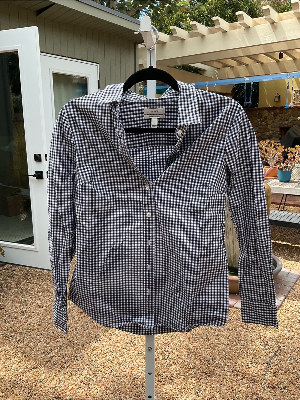 J. Crew Black and White Gingham Button-Down Shirt